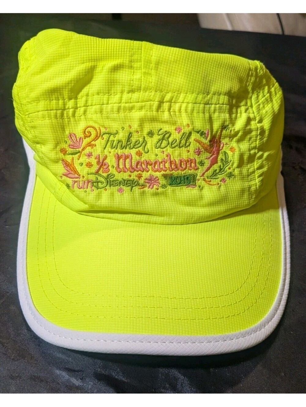 Disney Park Event 2015 Tinkerbell Fairy Neon Yellow Marathon Running Hat Cap